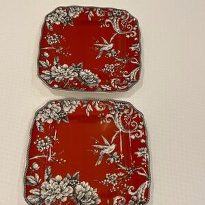 222 Fifth PTS International Adelaide Red Fine China Porcelain Dinner Plates (2)